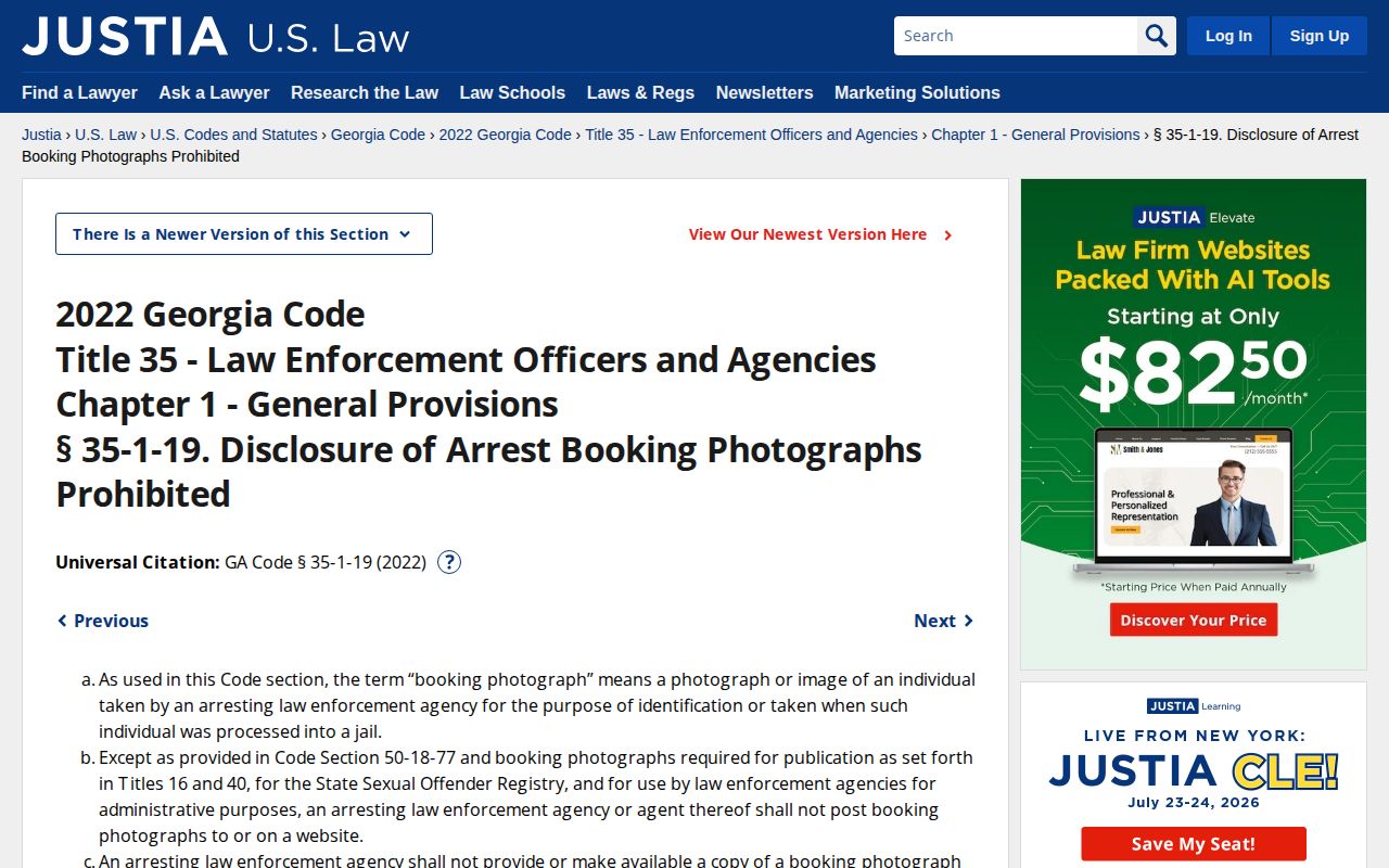Georgia booking photo law for Lumpkin County released inmate mugshots