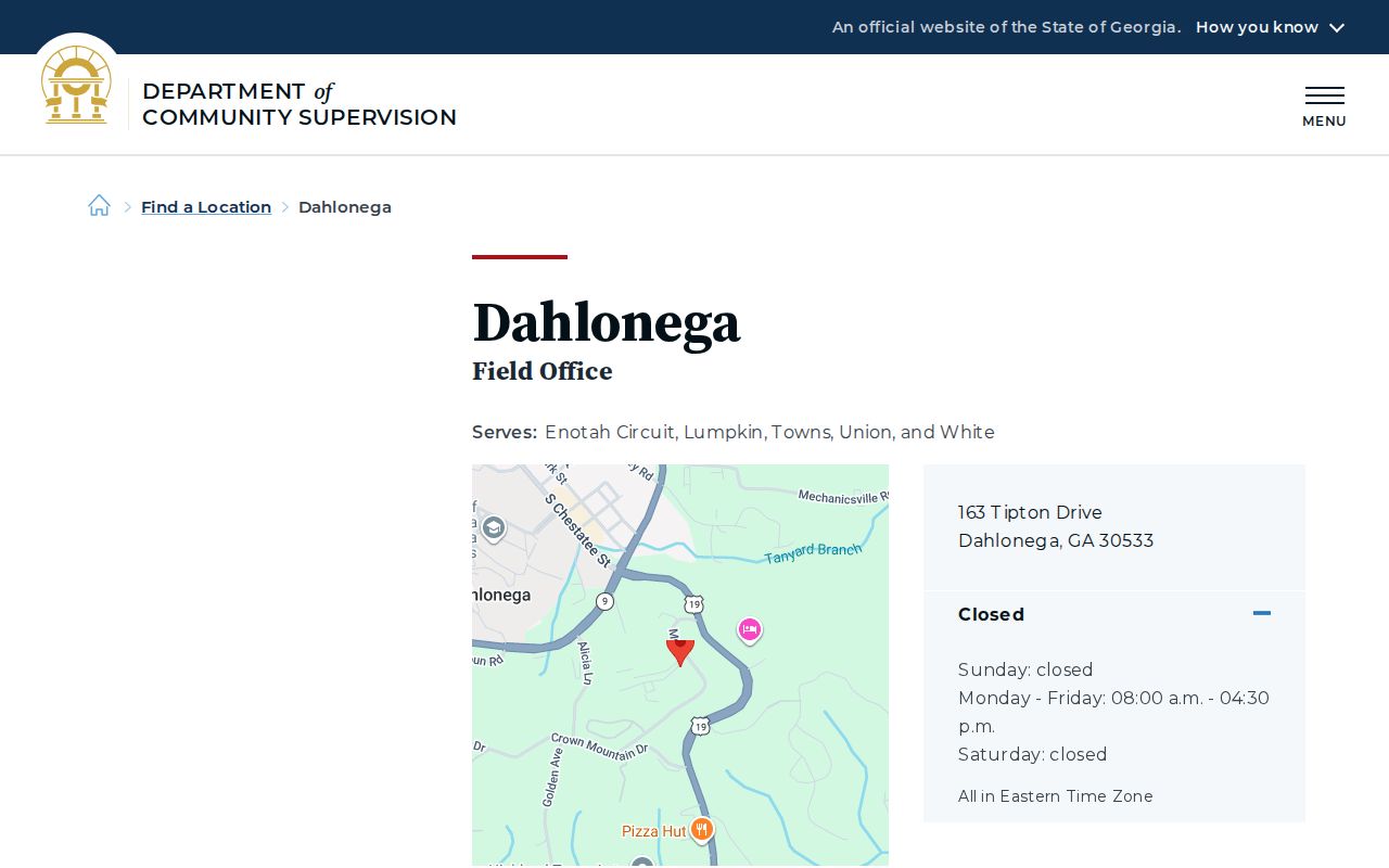 DCS Dahlonega office for Lumpkin County parole and probation records
