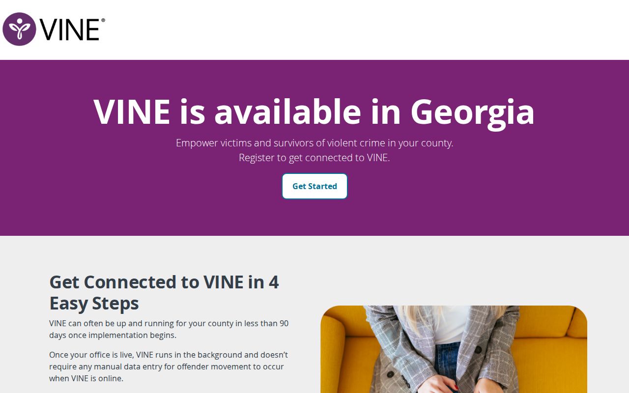 Georgia VINE page for Lumpkin County inmate release alerts